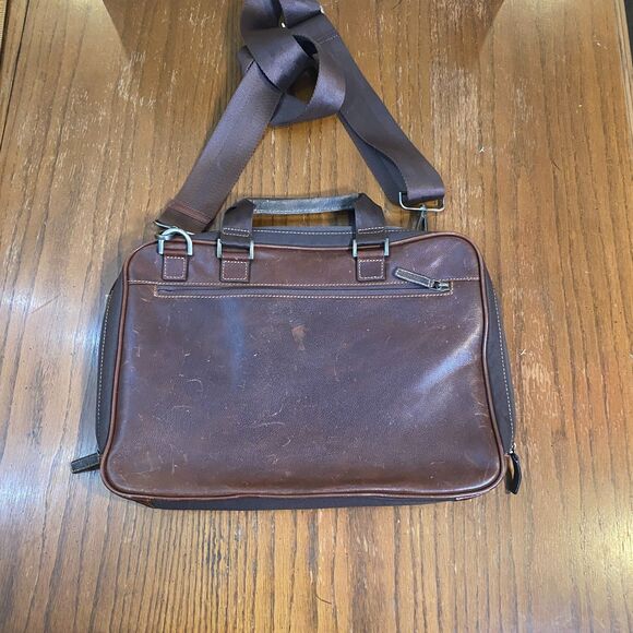 BOCONI Brown Distressed Leather Laptop Briefcase 16" RFID Work Retro Business - Picture 2 of 10